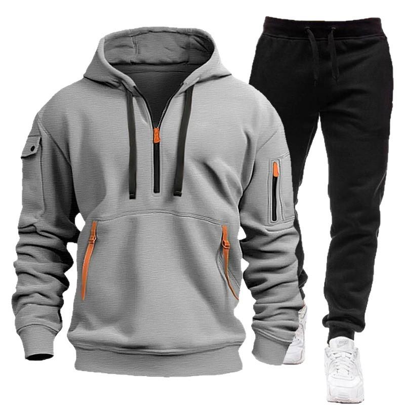 Men s Hoodie Set Hooded Sweatshirt With Zipper Multi Pocket Pullover Sports Casual XL