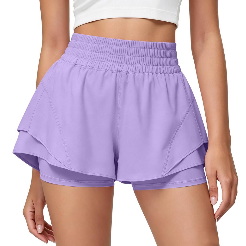 Hohe zweiseitige Sportshorts für Damen Dehnbar Schnelltrocknend Laufen Workout Yoga Skorts mit breitem Bund