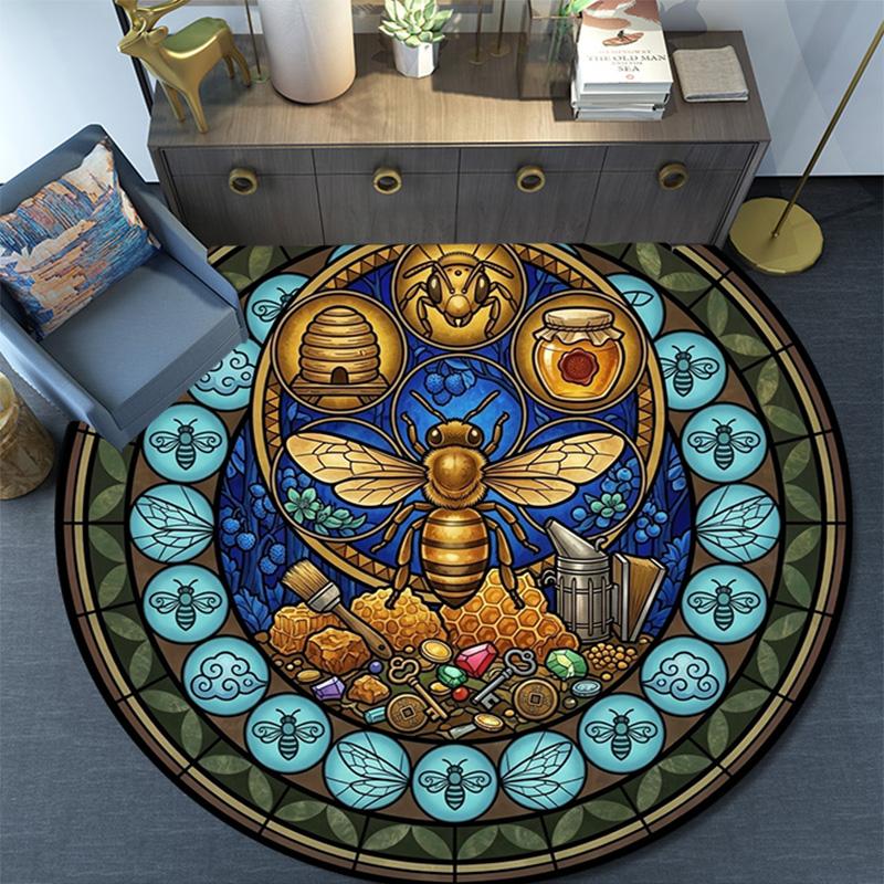 Bee Honey Glass Round Area Rug Under Office Chairs Bedroom Living Room Home Decor