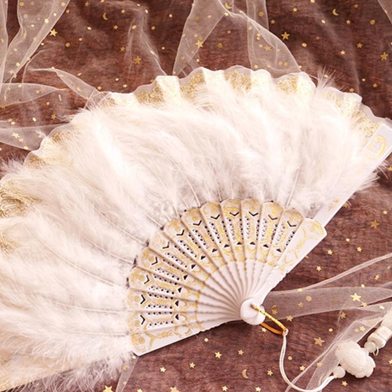 Wedding Feather Hand Fan Handmade Retro Lace Feather Fans for Wedding Party Gift Chinese Luxurious Wedding Decoration