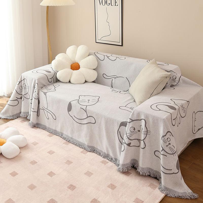 Cartoon Cat Sofa Cover Cloth Four Seasons Universal Non-Slip Chenille Cushion Anti-Scratching Full Covered Sofa Cover Cover Towel