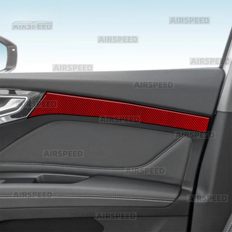 For Q4 e-tron 2021-2025 Real Soft Carbon Fiber Sticker LHD RHD Car Front Rear Door Trim Strip Sticker Panel.