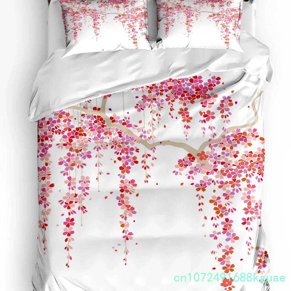 Juego de Cama Floral Edredón Funda Nórdica Fundas de Almohada Amapolas de la Temporada de Primavera Flores Pastorales Cubierta de Cama Bot Juego de Cama Doble