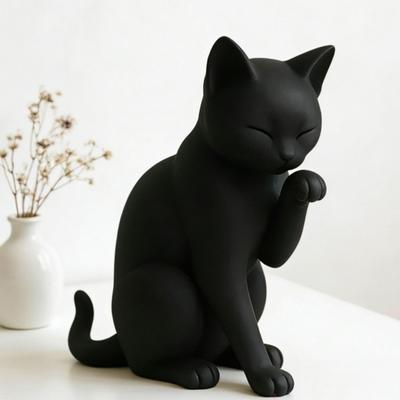 Black Cat Model, Mini Cat Shape Ornament, 3D Printed Matte Black Decorative Figurine for Desktop Entrance Hall Bedroom