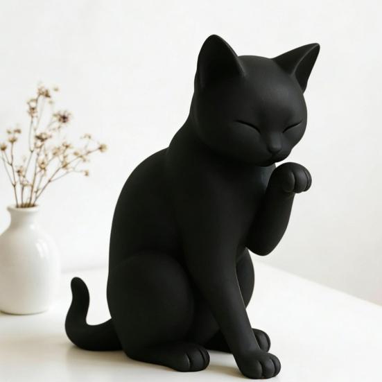 Black Cat Model, Mini Cat Shape Ornament, 3D Printed Matte Black Decorative Figurine for Desktop Entrance Hall Bedroom