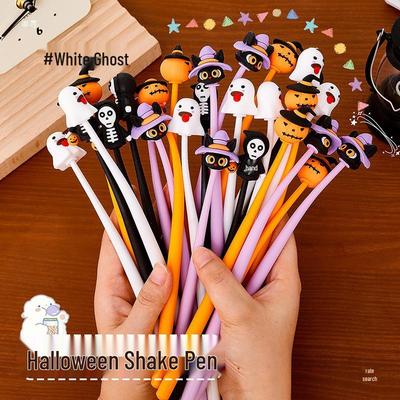Kreslené Halloweenské Duch & Dýně Gelové Pero - Černý Inkoust, Silikonový Třepačka, Studentská Cena