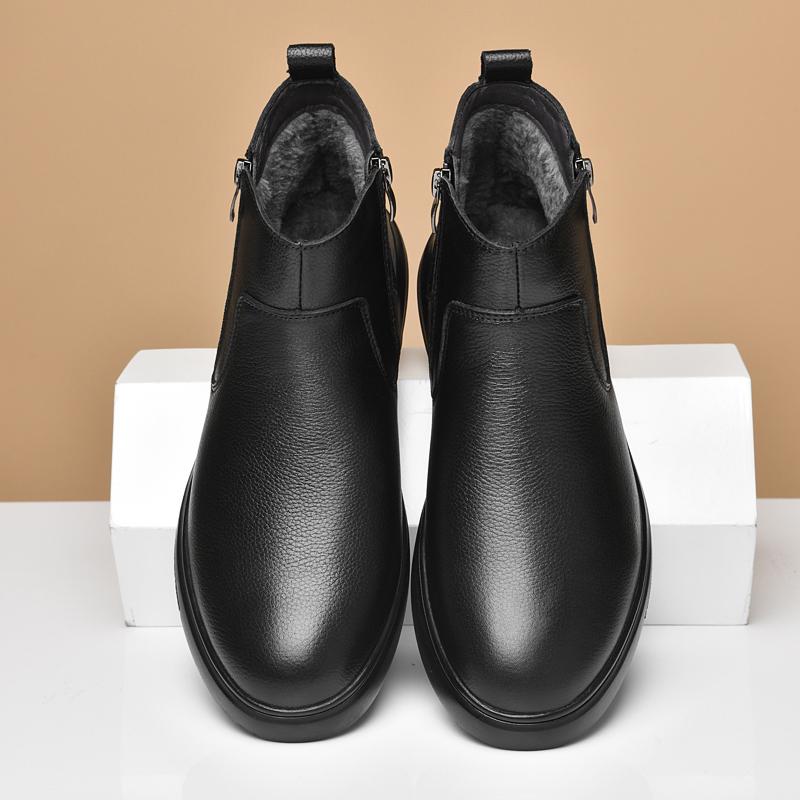 Herenwinterlaarzen van leer, comfortabel voor dagelijks gebruik, gemaakt van duurzaam materiaal van goede kwaliteit, stijlvol design en geschikt voor diverse gelegenheden.