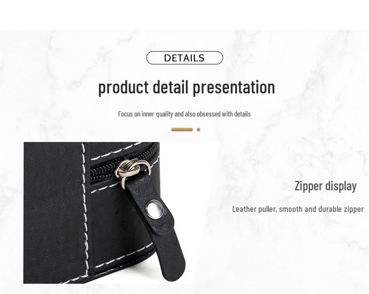 Portable Black and Blue-Gray Leather Zipper Watch Box with 6, 10, or 12 Slots - Flip-Top Jewelry Storage