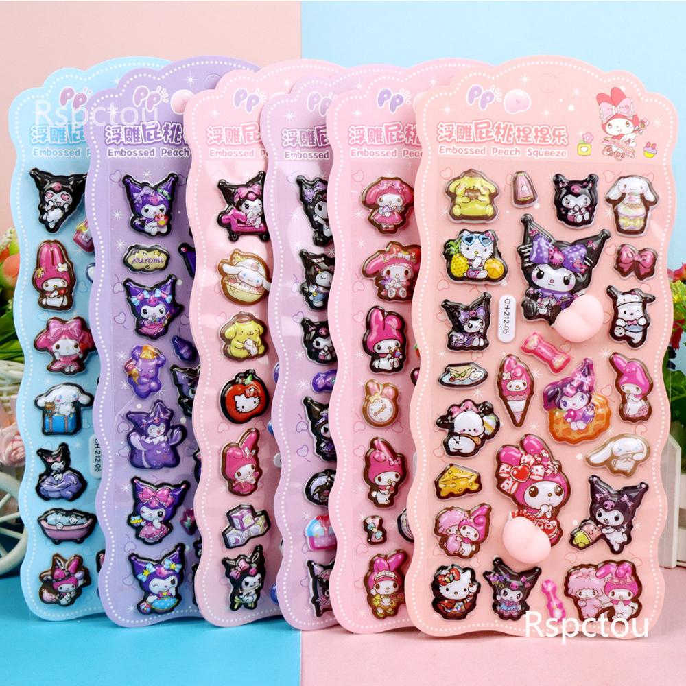 Cute Creative Sanrio Happy Buttocks Stickers Kawaii Cartoon Kuromi My Melody Soft Pinchable Decompression 3D Bubble Decals Gift