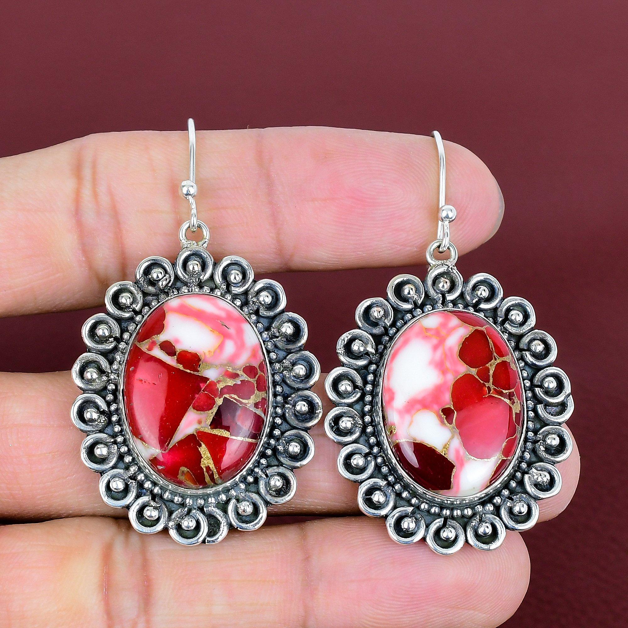 Серьги с красной бирюзой Мохаве из Кингмана 925 пробы стерлинговое серебро красивые ручной работы ювелирные изделия подарки для женщин уникальные серьги