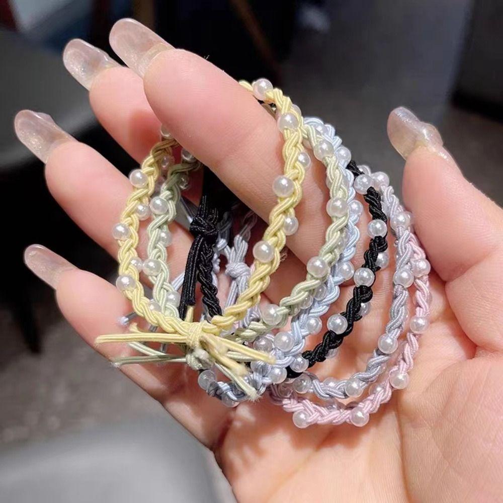 Scrunchy Women Pearl Hair Rope Woven Rubber Band Korean Style Hair Loop Hair Styling Accessory