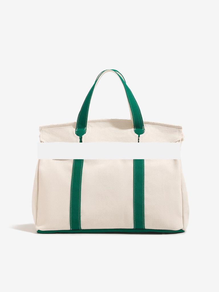 Women's 2025 Color Block Canvas Handbag - Large Capacity, Versatile Commute Bag