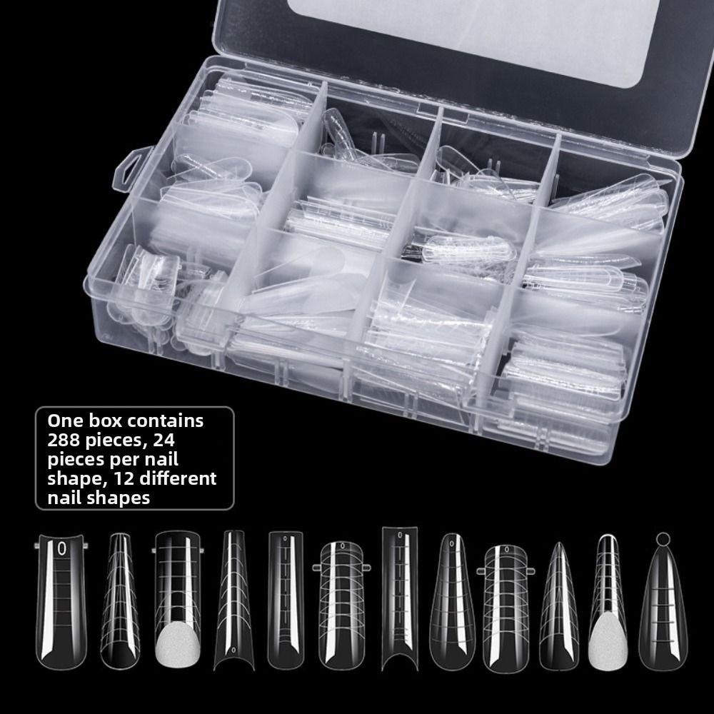 Mixed 12 Types Nail Tips Sets Clear Forms Pointed/Trapezoidal Nails Gel Extension Molds Acrylic Ultra-Thin False Nails