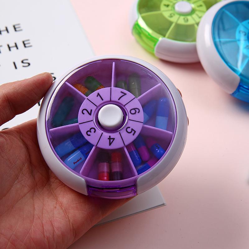 Round 7-Compartment Rotating Travel Pill Organizer