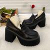 Super High Heels Loafers Women 2024 Spring Patent Leather Chunky Platform Pumps Woman Slip On Black Jk Uniform Shoes Mary Janes