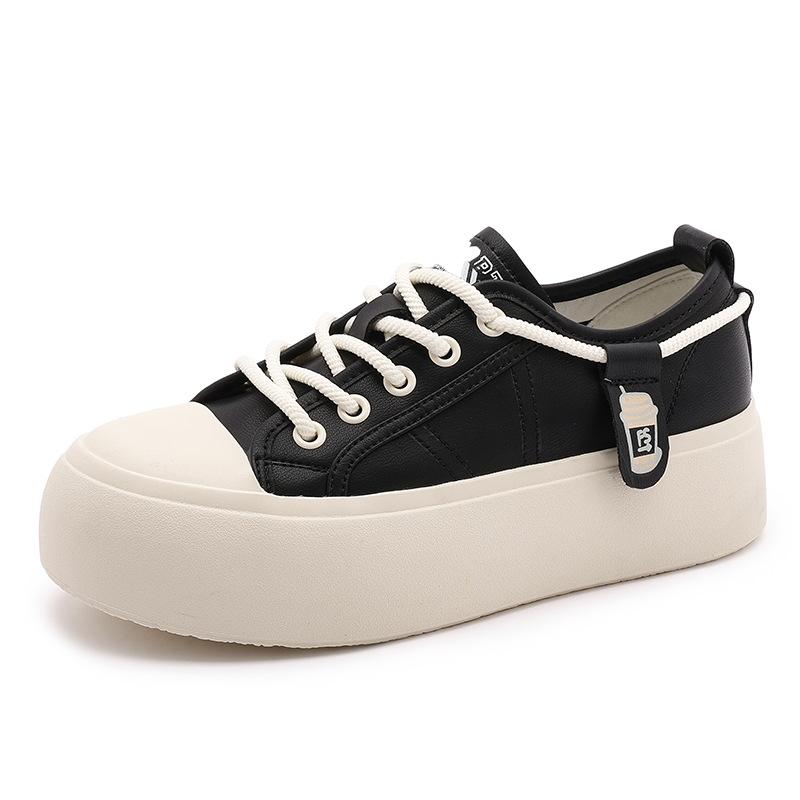 

thick-soled leather little white shoes women s 2025 autumn new versatile casual cookie shoes women s bread shoes milk tea cup label 35