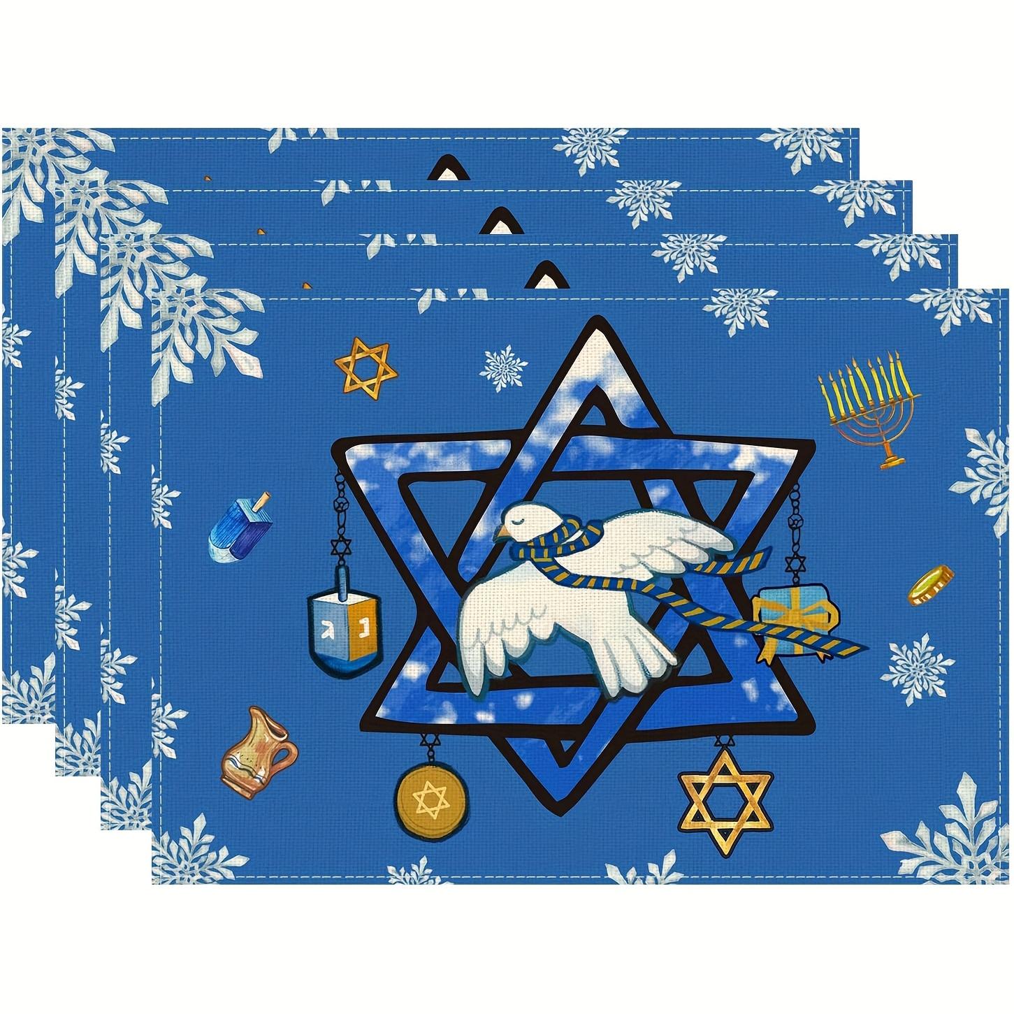 

4/6pcs Set Hanukkah Hexagram Dove Menorah Snowflake Placemats, Suitable for Home Kitchen Dining Room Parties Indoor/Outdoor Deco 30x45cm-4PC