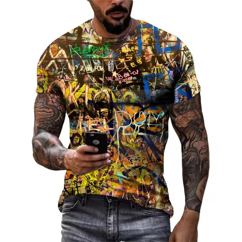 Summer 3D Printed Graffiti Men T-shirts Trend Fashion Casual Street Art Oversized T Shirt Hip Hop Harajuku O-neck Tees