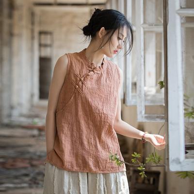 Women Chinese Style Stand Tank Tops Sleeveless Button Vintage Tie-dye Women Vintage Soft Tank Tops