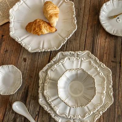 French Style Relief Ceramic Plate High End Creative Steak Dinner Plates Household Soup Bowls Dishes Tray Vintage Tableware