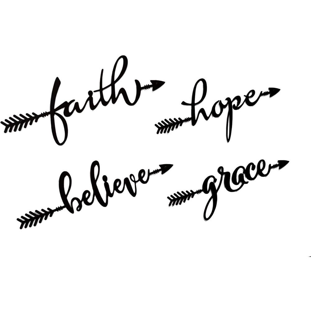 

Metal Wall Decor Set of 4 Arrow Signs Faith Believe Grace Hope