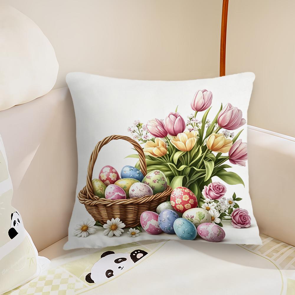 Funny Easter Flower Cushion Cover Plush Fabric Soft Double Sided Print Sofa Cushion Cover Throw Pillow Covers