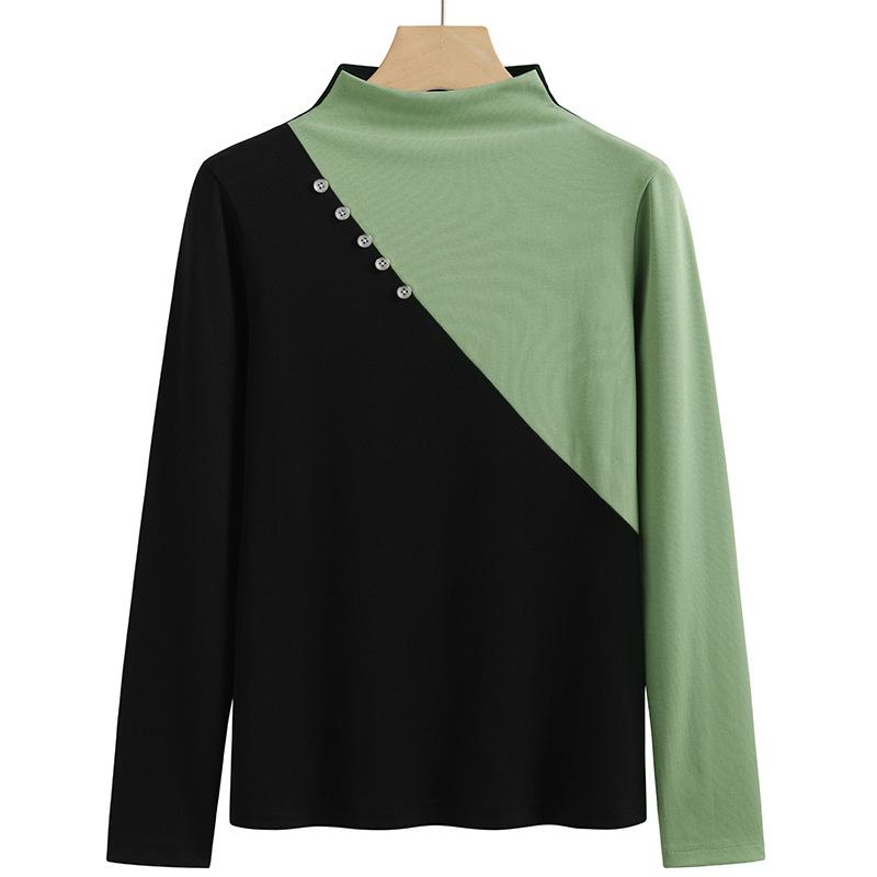 Women's Spring and Autumn Tops, High Neck Bottoming Shirts, Long Sleeves, Contrast Color Women's T-Shirts, Slim Fit Tops