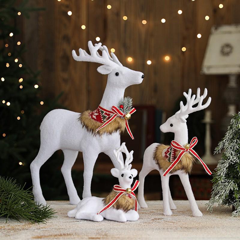 Christmas White Elk Figurine With Bow Bell Large Decor Mall Window Display