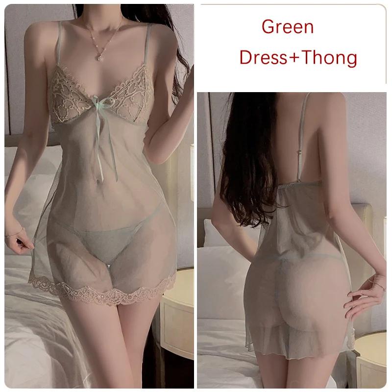 Dame Silke Pyjamassett Gjennomsiktig Mesh Gjennomsiktig Spaghettistropp Pyjamas Dame Nattkjole Sexy