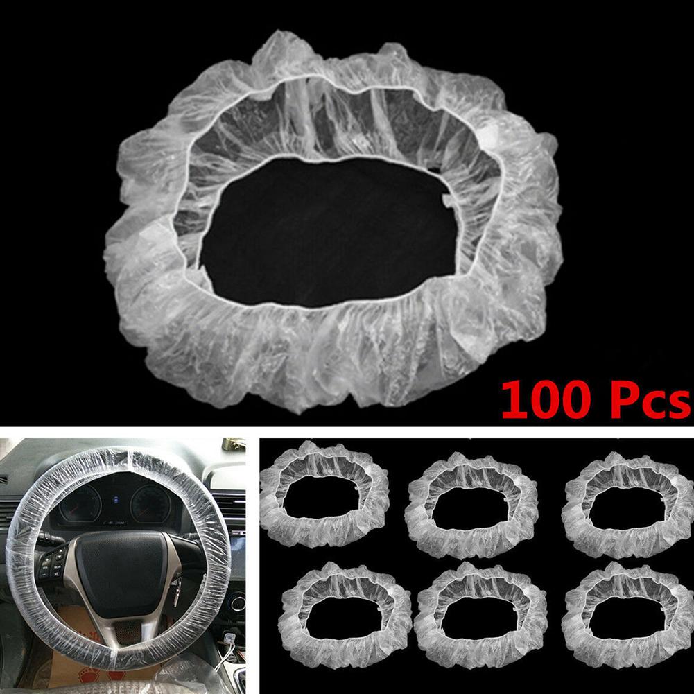 100pcs Elastic Disposable Plastic Steering Wheel Cover Dustproof Waterproof Universal for Car