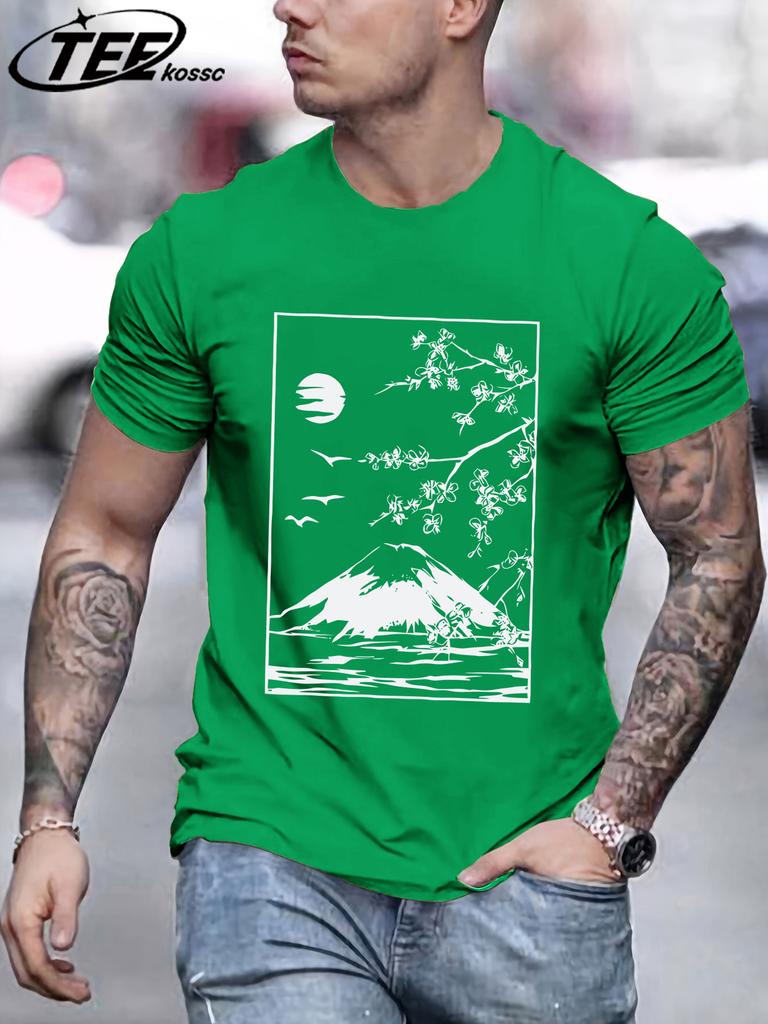 Cherry Blossoms In Mount Fuji Tee Shirts ONeck Loose Short Sleeve Trendy Cotton Sportswear Unisex Comfortable Summer TShirt