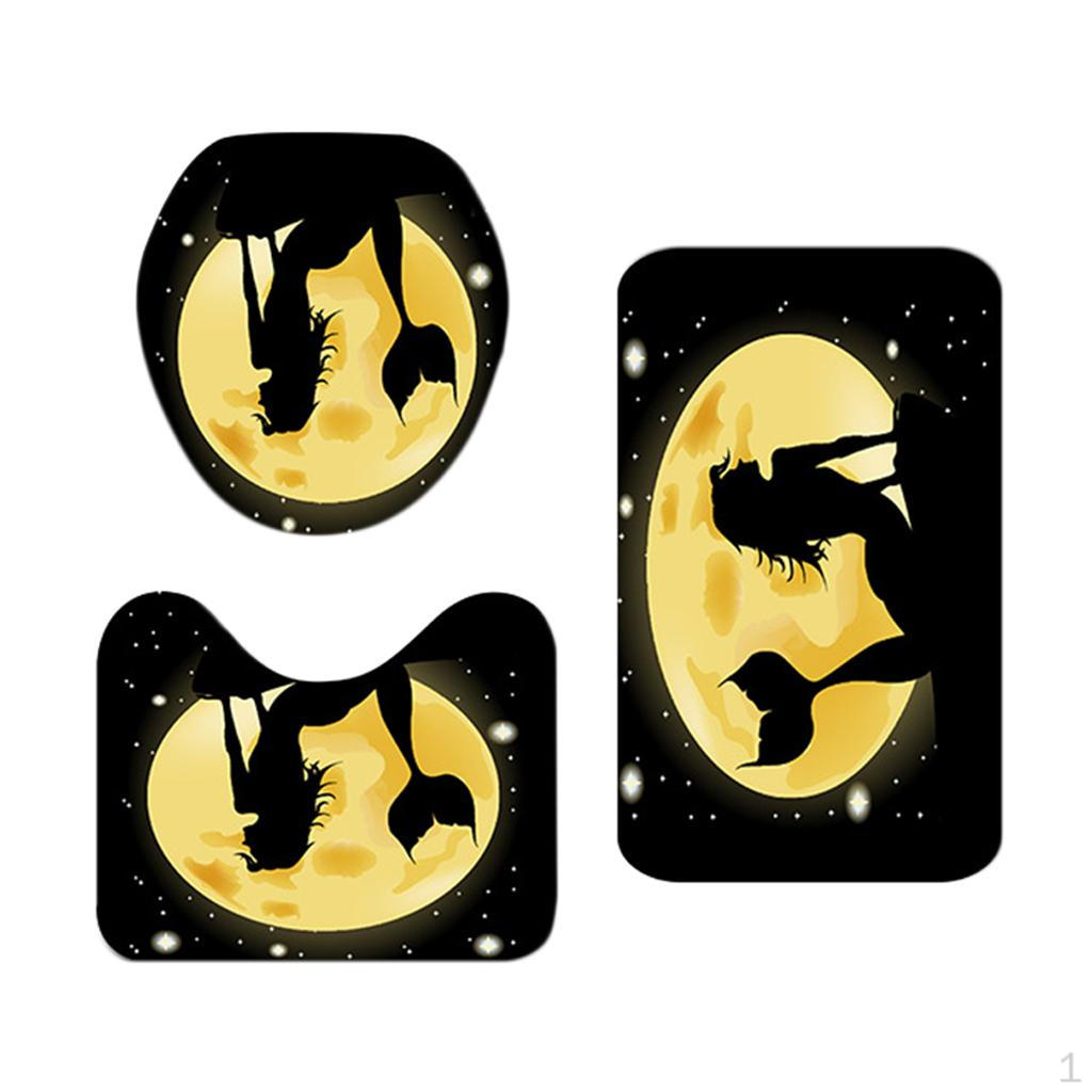 

3 Pcs Bath Rug Set Shower Ensemble Mermaid Theme Toilet Lid Cover жовтий