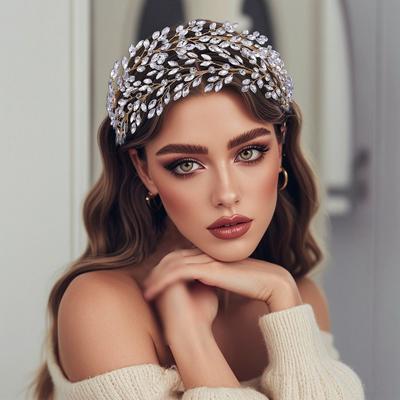 Handmade Bridal Headband Rhinestone Wedding Hair Accessories Rhinsestone Headband  for Bride