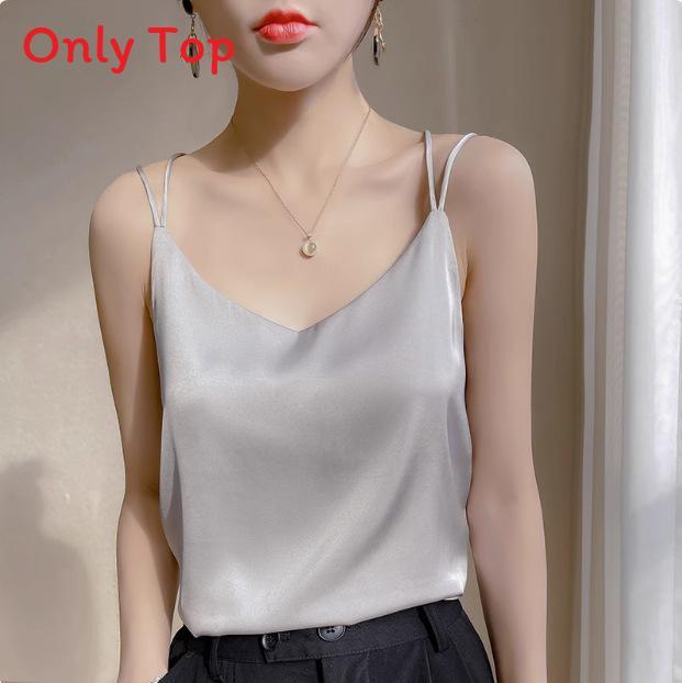 Acetate Material Sleeveless Top With Double Strap Design For Casual Women Wear