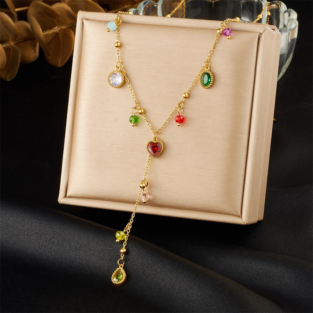 

Fashion Colorful Glass Rhinestone Geometric Pendant Strawberry Fruit Gold Y Shape Necklace