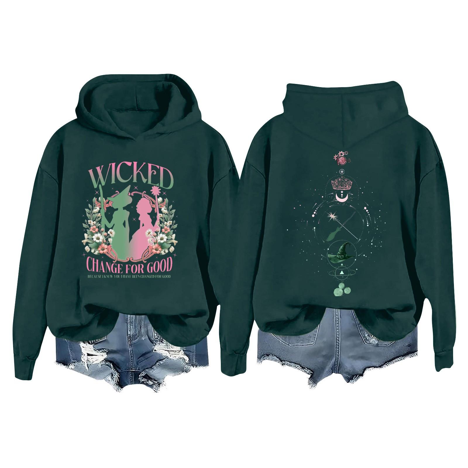 

Женская повседневная толстовка с длинным рукавом и принтом Bad Witch M темно-зеленого