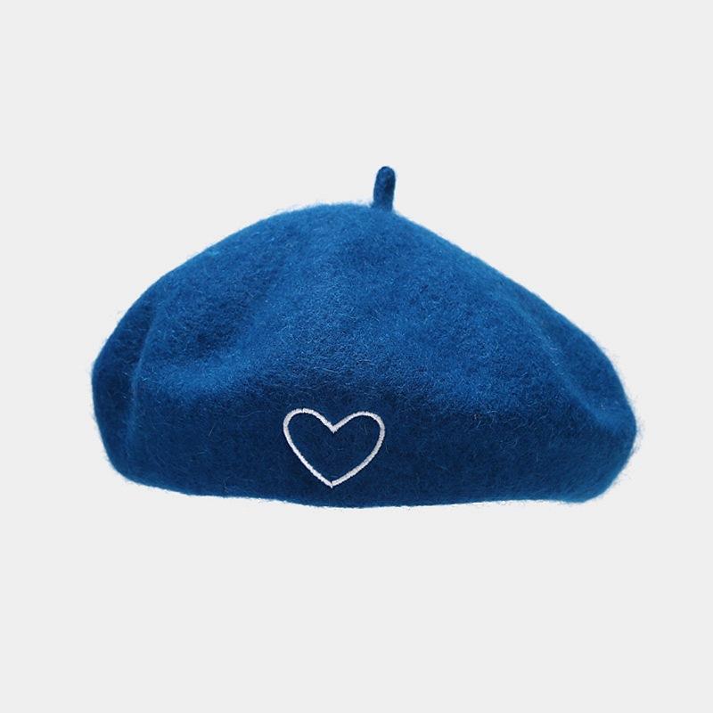 French Berets Woman Love Embroidered Wool Beret Cap Autumn Winter Hats For Girls Beanie Woolen Vintage Cap Black Painter Hat Female Felt Hat Berets