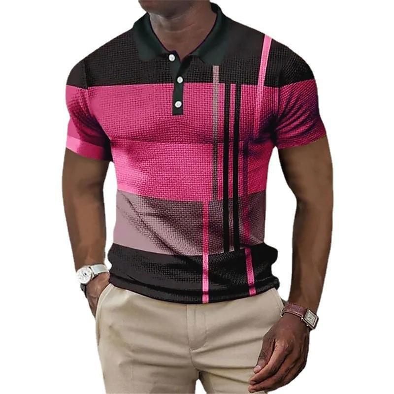 Men'S Casual Polo Shirt 3D Digital Printing Short Sleeve Splicing Color Trend Top