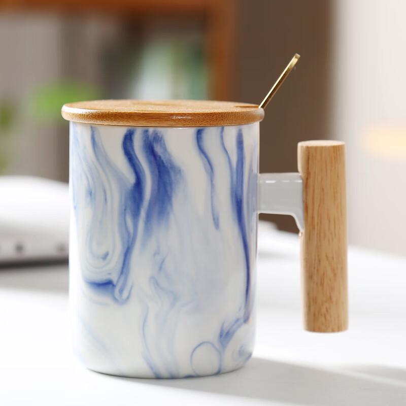 Duoli Ceramic Mug with Wooden Handle, Lid, and Spoon