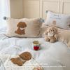 New Milk Velvet Autumn Winter Warm Bedding Set Soft Cartoon Pattern Embroidered Duvet Cover Sheet Pillowcases High End Bed Set