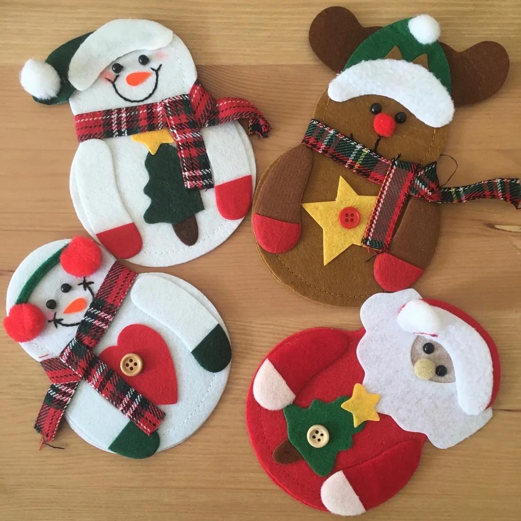 4/8pcs Christmas Cutlery Bag Knife Fork Tableware Holders Pocket Christmas Dinner Table Ornaments Navidad Decorations Natal Noel