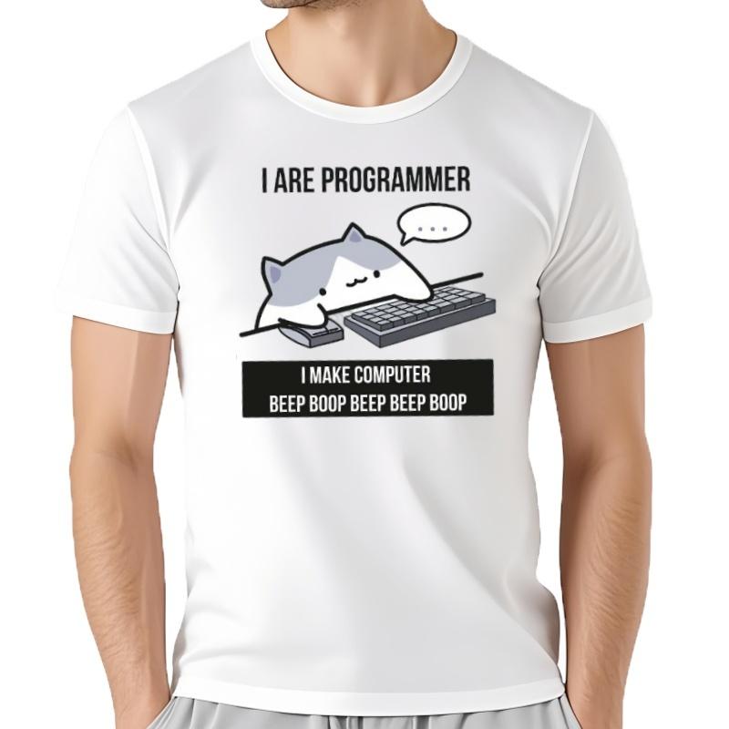 Camiseta Con Estampado De Programador De Gato Para Hombre Ropa Informal Holgada De Calle Camisa De Unisexga Corta Nove