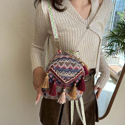 Spring and Summer New Tassel Color Woven Ethnic Tourism Vacation Beach Bag Women's Versatile Double Shoulder Backpack