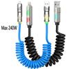 240W LED Light Spring Retractable 4-in-1 Super Fast Charging Cable for Car - iPhone, Samsung, Xiaomi
