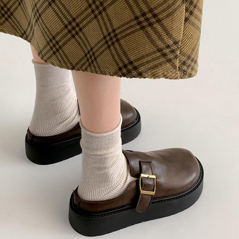 Fashion and lightweight British style heightened platform Birkenstocks women's 2025 new autumn and winter versatile one-pedal small leather shoes