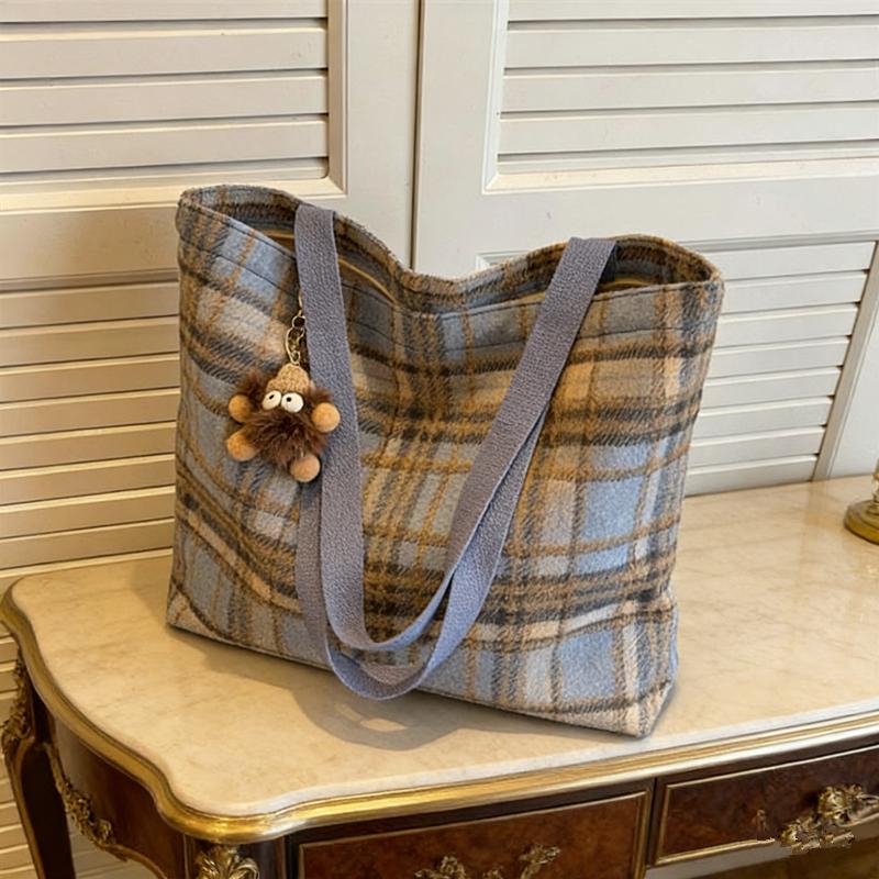 Cozy Soft Wool Plaid Handbags Shoulder Bags, Vintage Soft Plaid Tote Bag, Perfect for Daily Shopping, Commuting, Casual Outings