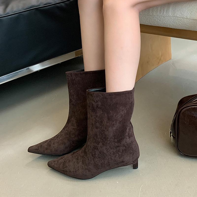 Autumn Fashion Pointed Toe Vintage Ankle Boots Sexy Thin Low Heel Women Warm Knight Slip On Party Fleece Shoes