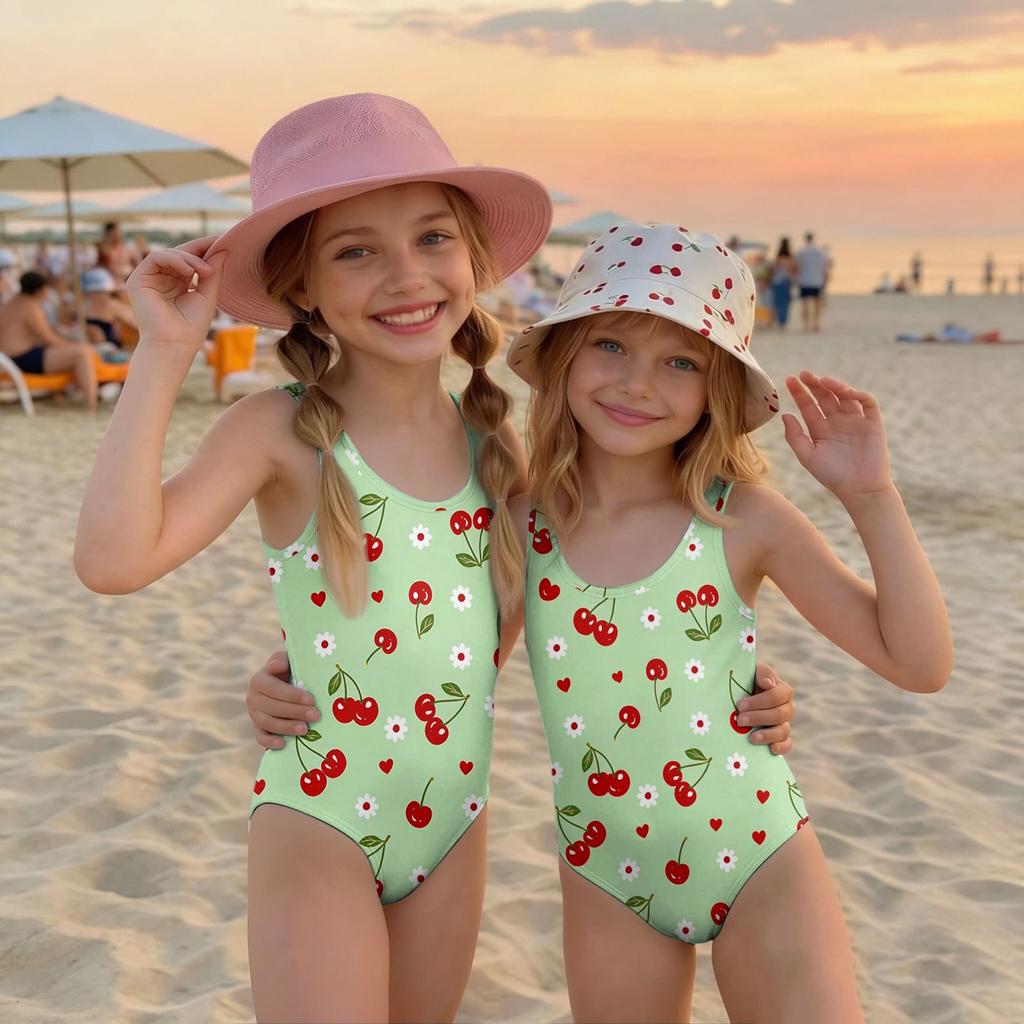 Costume da bagno intero per bambina Estate Bambini Stampa Frutta Costumi da bagno Casual Moda Senza maniche Abbigliamento da spiaggia per bambini