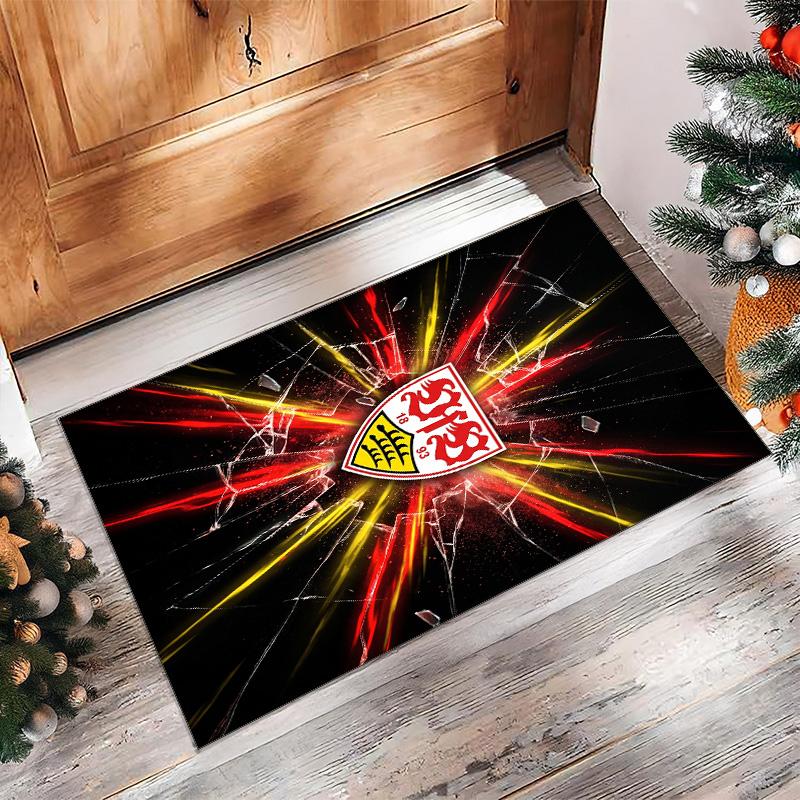 VfB Stuttgart Football Print Crystal Velvet Rug, Comfortable Water Absorbent Non Slip Indoor Floor Carpet