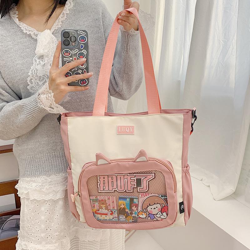 Large-capacity transparent women's bag New shoulder bag Printed student tutoring bag Crossbody bag Contrast color